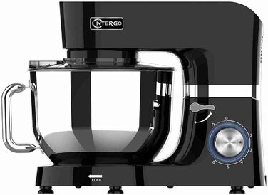 Кухонна машина 1500W з чашею 6.2L з нержавіючої сталі, 6 швидкостей, міксер для тіста, з набором насадок (вічорник, гак для тіста, вінчик), кришка-розбризкувач та скребок для тіста, чорна