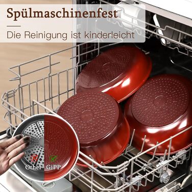 Набір посуду GiPP: 11 предметів, керамічне антипригарне покриття, знімні ручки, для всіх плит, духовка, червоний градієнт