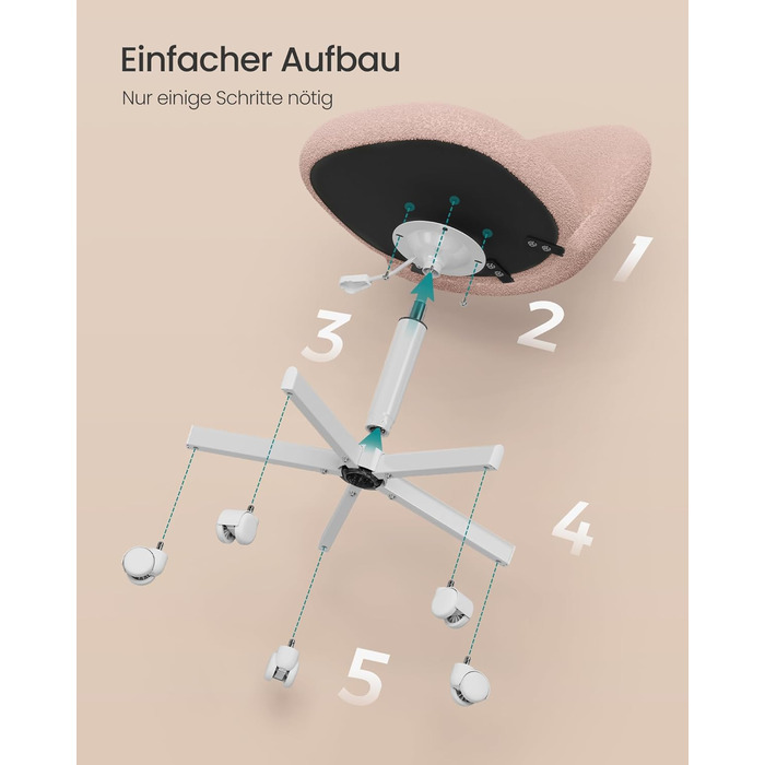 Крісло SONGMICS для дому та офісу, пухнастий стільчик для макіяжу, регульоване по висоті, з м'якою оббивкою, для робочого кабінету, спальні, гардеробної, кремово-білий (пастельно-рожевий)