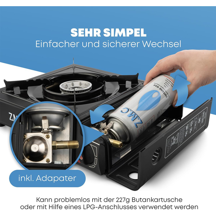 Z.M.C. газовий набір для кемпінгу: 1-ти ремінь, адаптер для LPG, кейс, картриджі 227г, гриль-плита, п'єзозапалювання. Для відпочинку на природі та в приміщенні