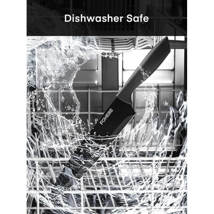 Набір ножів FOHERE 13 предметів з підставкою, нержавіюча сталь, з інтегрованим точилом, антипригарне покриття, ергономічні ручки, чорний граніт
