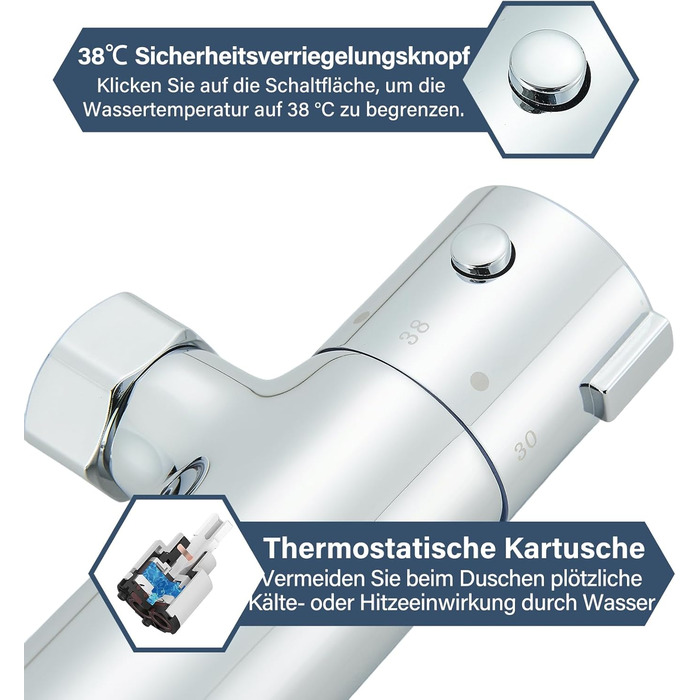 Змішувач для ванни з термостатом, настінний монтаж, для ванної кімнати (хром)