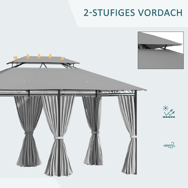 Садова альтанка Outsunny Gazebo 3x4 м з 6 бічними панелями, намет для вечірок, шатро з подвійним дахом, водонепроникний, темно-сірий для саду та заходів