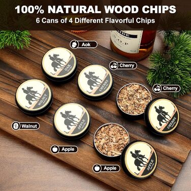 Набір для копчення коктейлів та віскі (електричний) з 4 дерев'яними стружками, аксесуар для віскі, бурбону, кави, м'яса та горіхів