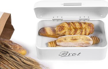 Хлібниця Тео і Клео з кришкою, велика металева коробка для хрусткого хліба, Коробка для зберігання хліба Хлібниця, хліб і печиво для тривалого зберігання і зберігання в сухому стані, Ретро дизайн (чорний-31 см) (білий-43 см)