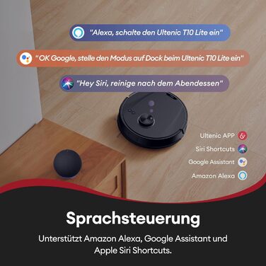 Робот-пилосос Ultenic T10 Lite з функцією миття, LiDAR-навігація, 5000Pa потужність всмоктування, 180 хвилин роботи, для шерсті тварин, килимів та твердих підлог