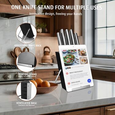 Набір ножів Hecef 6 предметів з підставкою, нержавіюча сталь, кухонні ножі, ергономічні ручки, подарункова коробка