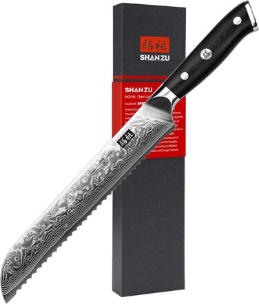 Японський кухонний ніж SHAN ZU 15 см з дамаської сталі (PRO Series) - ніж для хліба, 67 шарів вуглецевої сталі, G10 ручка