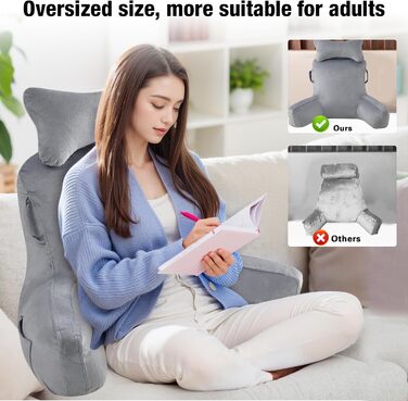 Лежанка для читання в ліжко для дорослих Suewidfay, 90x80 см, велика спинка з підголовником та підлокітником, комфортна подушка для читання в ліжко, диван або на підлогу