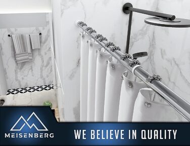 Штанга для душу без свердління 160-210 см, Ø 32 мм, з кріпленнями - штанга для завіси для вікон, перегородок та кухні (160-210 см, нержавіюча сталь срібна)