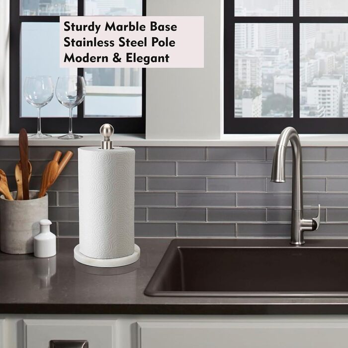 Тримач для паперових рушників на стільницю з обтяженою основою з мармуру, матовий нікель