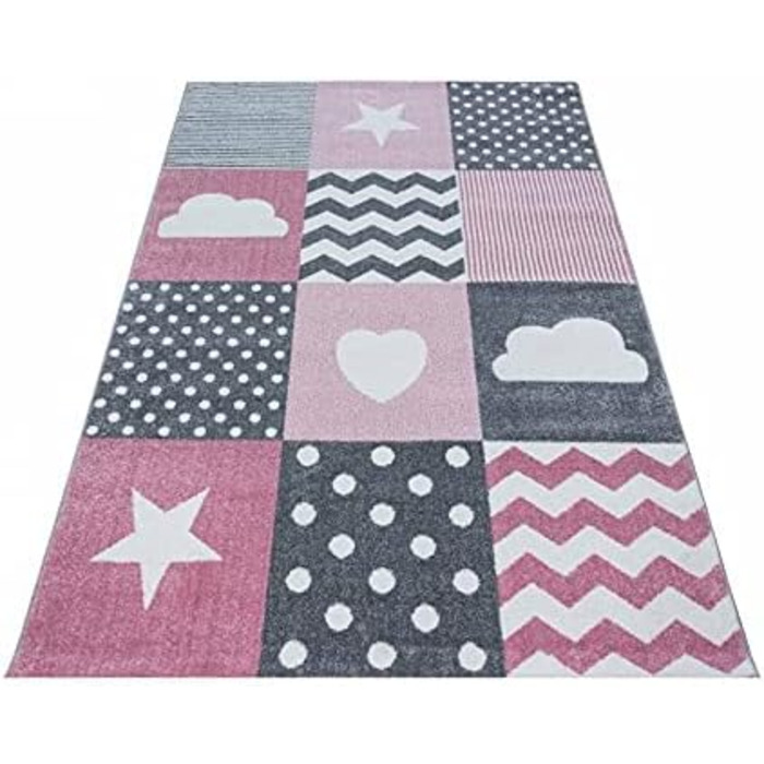 Килим дитячий Carpettex Heart-Stren Check Design рожевий - килим з коротким ворсом Дитяча кімната для дівчаток і хлопчиків Легкий догляд - ігровий килимок, який можна прати Дитячий килимок Ігровий килимок Дитяча кімната (80 х 150 см, рожевий)