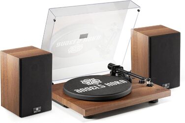 Вініловий програвач Angels Horn Vintage з Bluetooth, Hi-Fi, зовнішніми поличними колонками, вбудованим фонокоректором, двошвидкісний (33/45 об/хв), з картриджем AT-3600L, ремінний привід