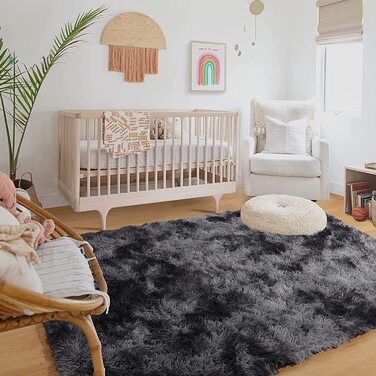 Килим, волохатий килим, килимок для вітальні, килим Meyecon, килим для спальні, нові яскраві Килимки для спальні, супер м'який пухнастий дитячий килимок (темно-сірий, 120 х 160 см)