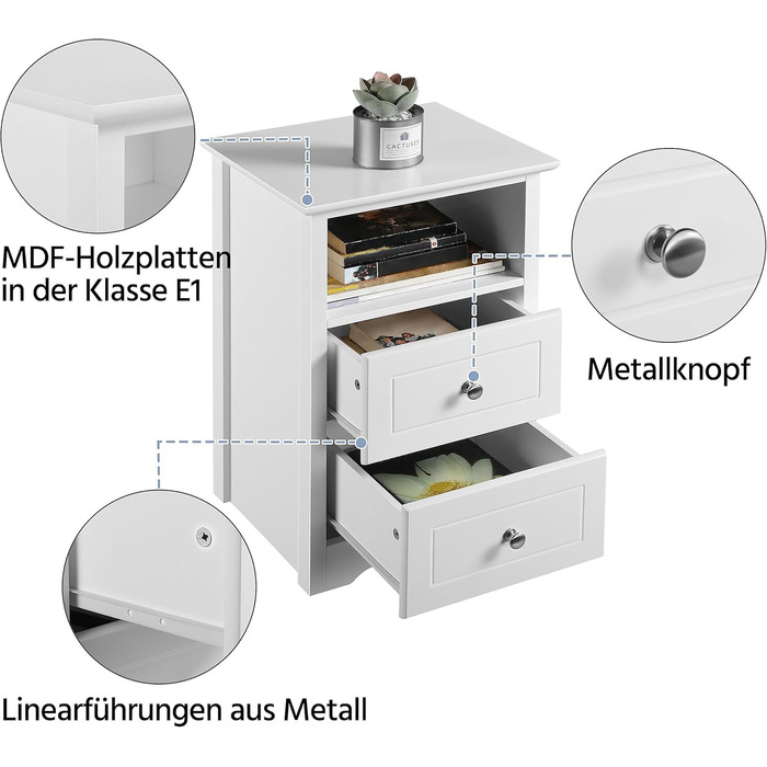 Набір Yaheetech з 2 тумбочок з 2 ящиками і відсіком для зберігання, 40x35x60 см, білий