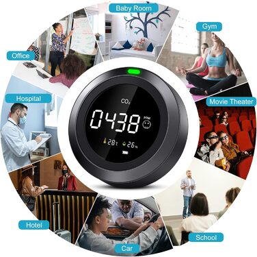 Вимірювач якості повітря Therm La Mode CF-30 з Smart-додаток: виявлення забруднювачів, пилу PM2.5/PM1.0, формальдегіду, CO2, температури, пилку. Великий LCD-дисплей