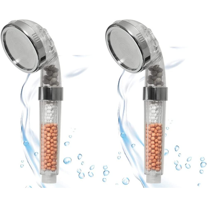 Водозберігаюча фільтрувальна душова лійка з мінеральними каменями душова лійка з 3 налаштуваннями струменя води енергозберігаюча душова лійка, що підвищує тиск, з функцією фільтрації, 2 шт.