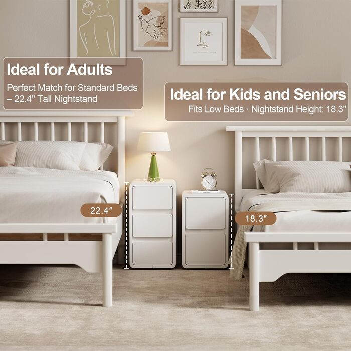 Нічний столик AQIMUELE, білий, з 2 шухлядами, 30 см, без встановлення, шкіряна поверхня