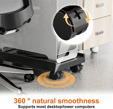 Підставка для комп'ютера SPORWAY: регульована платформа для системного блоку з 4 колесами, чорна