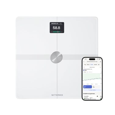 Ваги для ванної кімнати WITHINGS Wi-Fi/шкала жиру в організмі, розширений склад тіла (білий, розумний корпус)