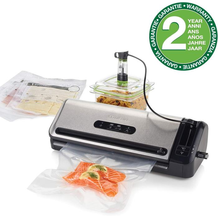 Вакууматор FoodSaver FFS017X з різачем, відсіком для рулонів, ручним вакууматором та функцією маринування, сріблястий