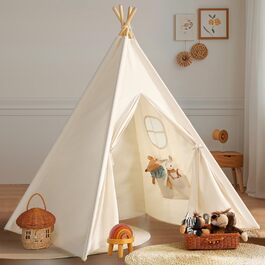 Дитяче намет Wilwolfer Tipi: намет-типі, ігровий будиночок для дітей, сумка для зберігання, полотняний намет для гри в приміщенні та на вулиці