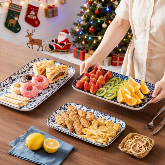 Набір тарілок Vancasso Selene, прямокутні білі порцелянові тарілки для закусок, суші, десертів, 22x13 см (3 шт)