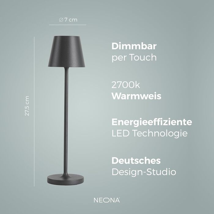 Бездротова LED лампа Nova Leuchte: диммування, 2200mA, IP54, тепле світло 2700K, антрацит
