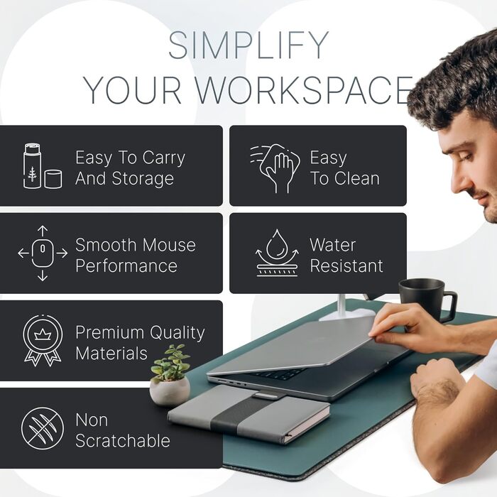 Шкіряний килимок для столу Nordik з органайзером для кабелів, великий килимок для миші та підкладка для письма (Сідло-коричневий/Темно-зелений, 89,9 x 43,2 см), преміум аксесуар для домашнього офісу