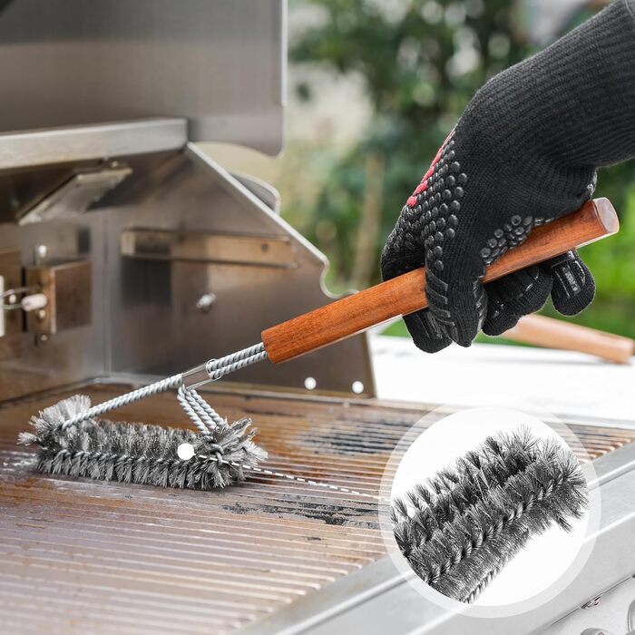 Набір гриль-посуду Onlyfire 4 шт. з нержавіючої сталі та акації (щипці, лопатка, виделка, щітка)