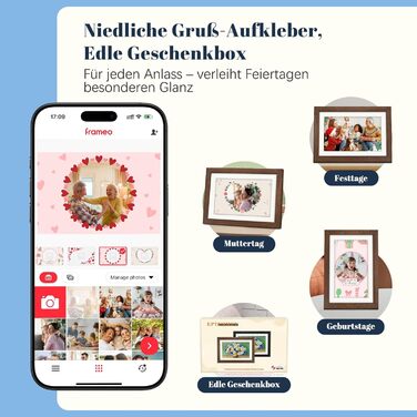Цифровий фоторамка Frameo 10.1 дюйма з Wi-Fi, горіхове дерево, 32GB, IPS Touchscreen, Wi-Fi, фото/відео через додаток Frameo, подарунок для чоловіків та жінок