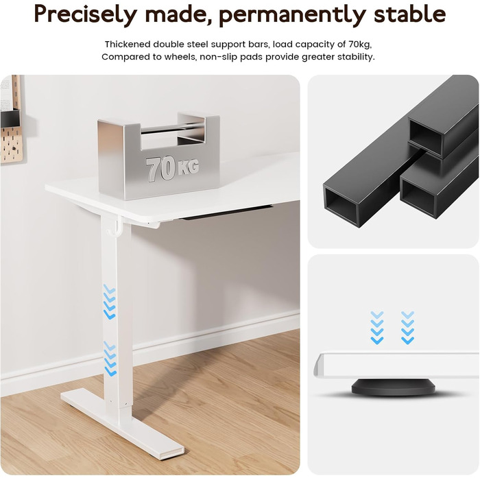 Електричний стіл з регулюванням висоти 60x110 см, з пам'яттю та захистом від зіткнень, для офісу, дому та геймінгу (білий)