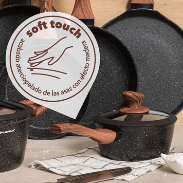 Набір каструль та сковорідок FLORINA Master Black 6 предметів, алюмінієві з кришками, для індукції, газу, електроплити, посудомийна машина