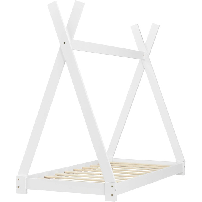 Ліжко дитяче Onejda від en.casa, Tipi-дизайн, 80x160 см, з натурального дерева, біле
