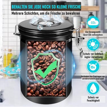 Контейнер для кави 1 кг з нержавіючої сталі з герметичним клапаном, вікном та мірною ложкою