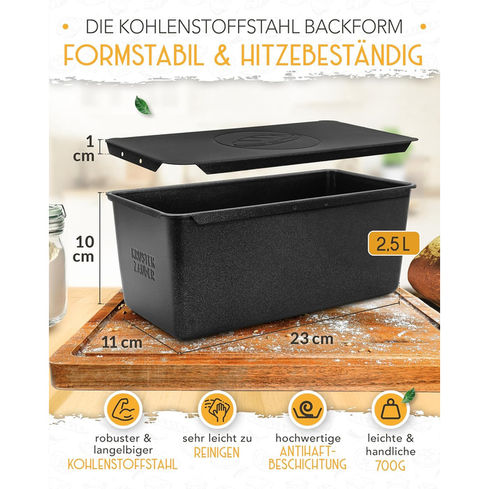 Форма для випікання хліба з кришкою та кошиком для підйому тіста - Robuste 28см, чавун. Ідеальна для випікання хліба, тостів, кексів. Чавунний горщик для випікання хліба, форма для хліба, аксесуари для випікання.