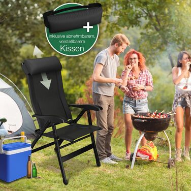 Крісло для кемпінгу Eloneo, розкладне, з підлокітником, чорне, регульована спинка, алюмінієвий каркас