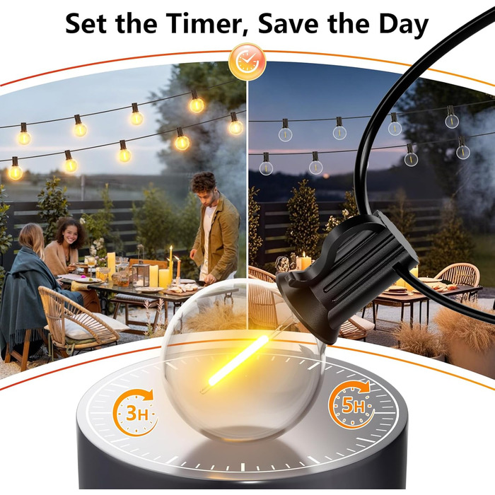 Ланцюжок вогнів GLUROO для вулиці, диммування, 45.7м, водонепроникний, з пульт, 75+2 G40, LED, для саду