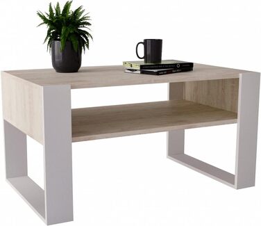 Журнальний столик KARO 92 Прямокутний дерев'яний журнальний столик Сучасний чайний столик 92 x 53,6 x 45см Твердий і стійкий (дуб ретро/чорний) (Cascina Pine/White)