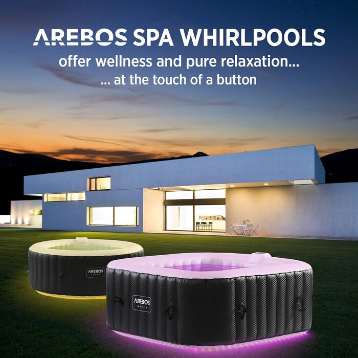 Надувний гідромасажний басейн-джакузі Arebos Whirlpool 154x154 см з LED-підсвіткою, підігрівом та 100 масажними форсунками на 4 особи, 600 л, з кришкою