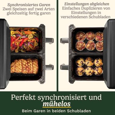 Фритюрниця Cuisinart XXL 10.4L з двома зонами нагріву | Без PFAS та хімікатів | Для смаження, грилю, випікання, дегідратації та підтримання тепла | 2 x 5.2L, 8+ порцій | Знімні деталі, придатні для миття в посудомийній машині (2 камери + скло)