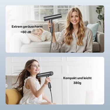 Професійний іонний фен для волосся CONFU 1700W, складаний фен з магнітним дифузором та стилізуючою насадкою, темно-сірий