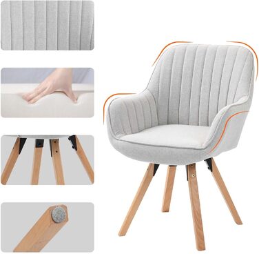 Крісло Cosy Ess для їдальні, обертове, 1 шт. – м'яке крісло для кухні, вітальні, кабінету з підлокітниками, з тканини, на масивних дерев'яних ніжках (Бежевий)