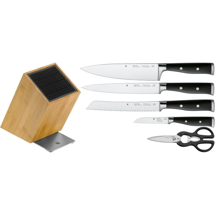 Набір ножів WMF Grand Class з блоком, 6 предметів, Made in Germany, з бамбуковим блоком, нержавіюча сталь
