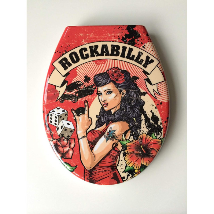 Дизайнерське сидіння для унітазу Rockabilly сидіння для унітазу кришка для унітазу з дюропласту, м'яке закриття, знімається для чищення, 59828