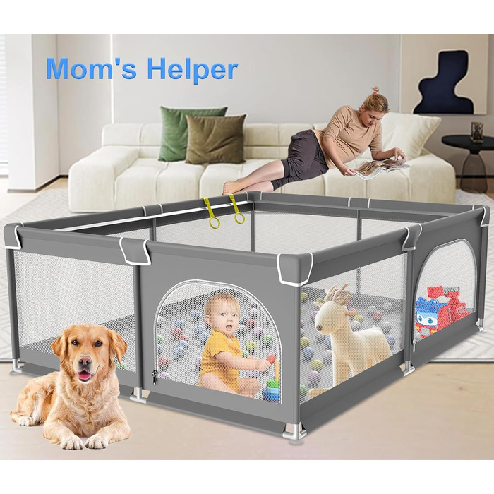 Дитячий ігровий центр/манеж Laufstall, 120x120 см, з ігровою килимком, складний, сітчасті бортики, з фіксаторами (сірий)