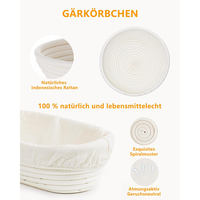 Набір для закваски з ротангу: корзини, скребок, ніж, тканина - повний комплект для початківців та професіоналів