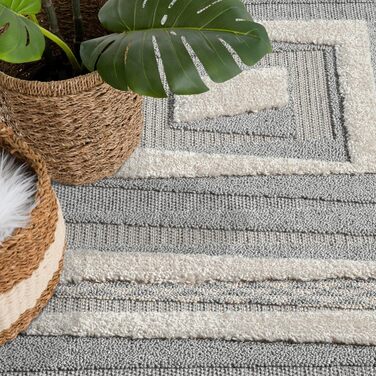 Килим City Boho Carpet Cream 80x150 см - Орнаменти, 3D Рельєф, Сизаль, Бахрома (Сірий Меандр, 120x170 см)