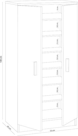 Стелаж для взуття на 2 дверцята, вузький, білий, розміри 75x76x22 см, Канадійський дуб