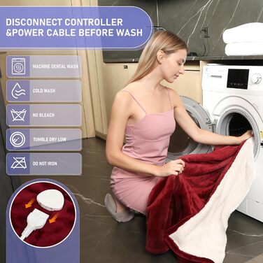 Електрична гріюча ковдра з автовимкненням, 130x180 см, 10 режимів нагріву, таймер 8 годин, захист від перегріву, фланель, машинне прання, для дому та офісу, червона, 130 x 180 см